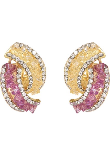 EH4871-1 Altın Tonlarında Kristal Işlemeli Kadın Küpeleri (Yurt Dışından)