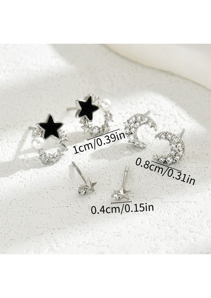 EH4591-3 Gümüş Yıldız Şeklinde Zirkonyum Küpe - 3 Çift (Yurt Dışından) fiyatları