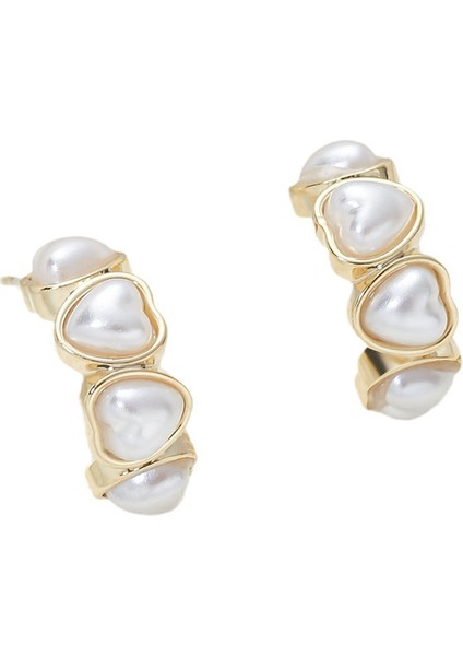EH4082 Altın Kalp Inci Kadın Küpeleri (Yurt Dışından)