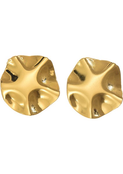 EH5186 Altın Parlak Pileli Tasarım Kadın Küpeleri (Yurt Dışından)