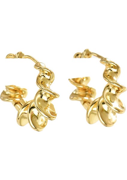 EH5070 Altın Geometrik Büküm Tasarım Kadın Küpeleri (Yurt Dışından)