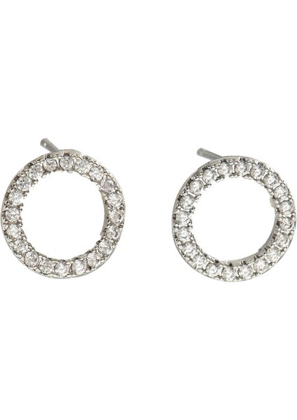 EH4741 Zirkon Taşlı Gümüş Halka Kadın Küpe (Yurt Dışından)