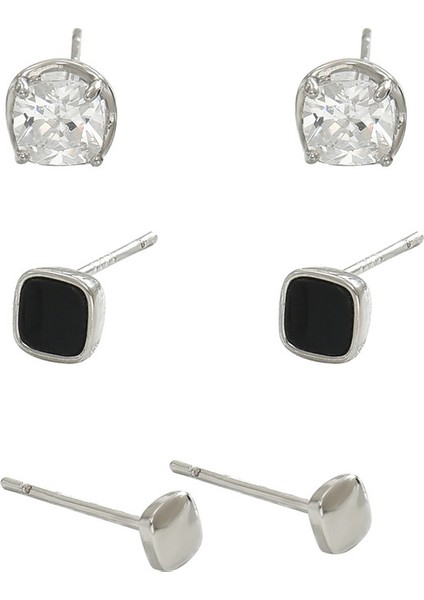 EH4593-14 Gümüş Küçük Zirkonya Çoklu Piercing Küpe - 3 Çift (Yurt Dışından)