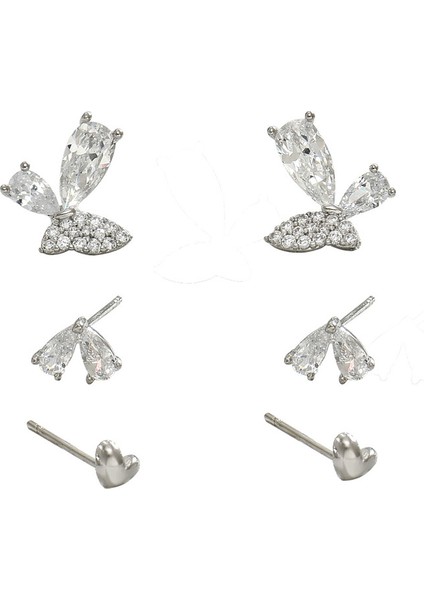 EH4593-13 Çoklu Piercing Için Zirkonyumlu Gümüş Kelebek - 3 Çift (Yurt Dışından)