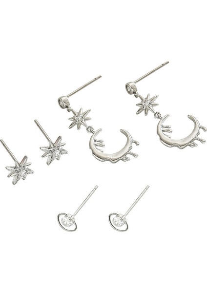 EH4591-5 Gümüş Yıldız Şeklinde Zirkonyum Küpe - 3 Çift (Yurt Dışından)