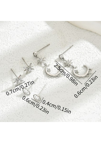 EH4591-5 Gümüş Yıldız Şeklinde Zirkonyum Küpe - 3 Çift (Yurt Dışından) fiyatları