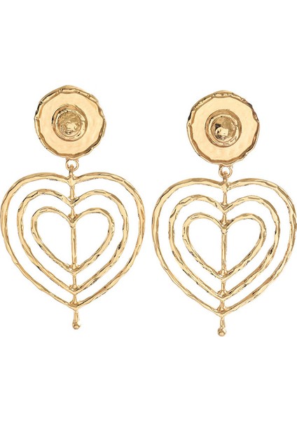 EH4753-12 Altın Çok Katmanlı Kalp Tasarımlı Kadın Küpesi (Yurt Dışından)