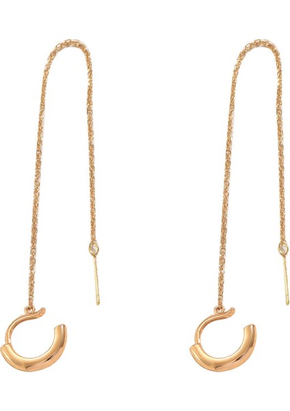 EH5230 Altın Uzun Püsküllü C Şeklinde Klipsli Küpeler (Yurt Dışından)