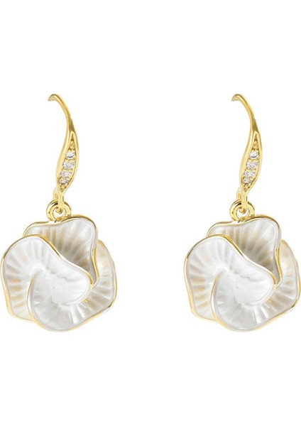 EH4753-4 Altın Çiçek Işlemeli Zirkonyum Kadın Küpeleri (Yurt Dışından)