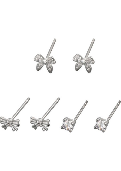 EH4880 Zirkon Taşlı Gümüş Fiyonklu Kadın Küpe - 3 Çift (Yurt Dışından)