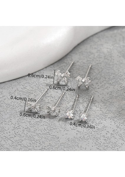 EH4880 Zirkon Taşlı Gümüş Fiyonklu Kadın Küpe - 3 Çift (Yurt Dışından) fiyatları