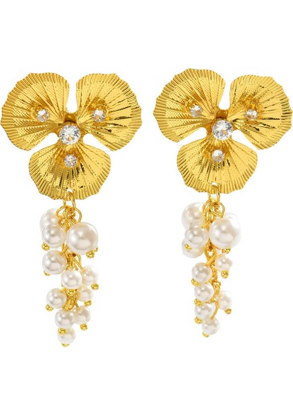 EH5067 Altın Çiçekli Inci Küpeler Kadınlar Için (Yurt Dışından)