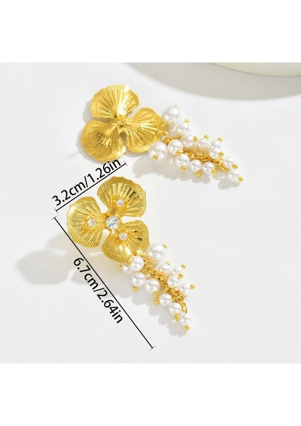 EH5067 Altın Çiçekli Inci Küpeler Kadınlar Için (Yurt Dışından) fiyatları