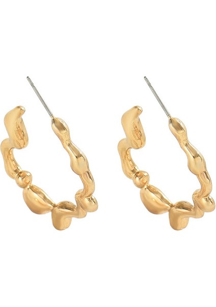 EH4739-8 Altın Geometrik Pileli Çizgili Kadın Küpeleri (Yurt Dışından)