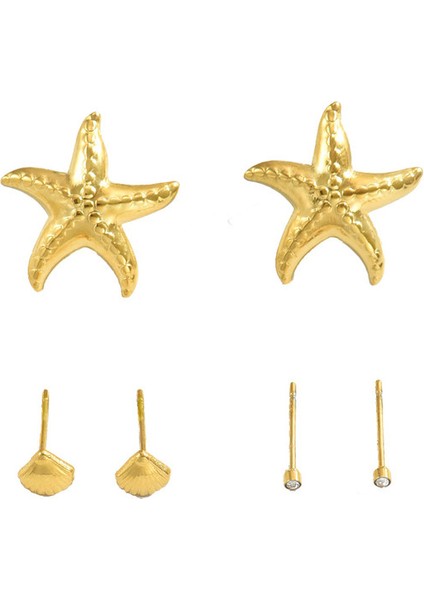 AEH70259 Plaj Stili Deniz Yıldızı ve Deniz Kabuğu Kadın Küpeleri (Yurt Dışından)