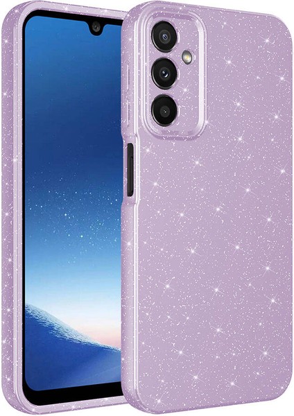Galaxy A25 Kılıf Kamera Korumalı Simli Lüks Ata Koton Kapak-Lila