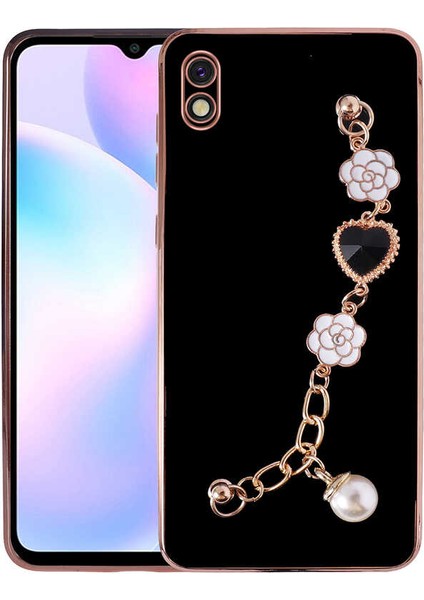 Xiaomi Redmi 9A Kılıf El Tutamaçlı Kamera Korumalı Ata Taka Silikon Kapak-Siyah