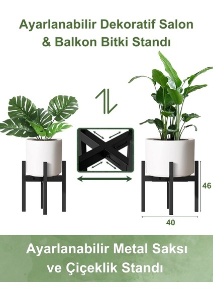 Ayarlanabilir Metal Saksı ve Çiçeklik Standı | Siyah Mat | Dekoratif Salon & Balkon Bitki Standı