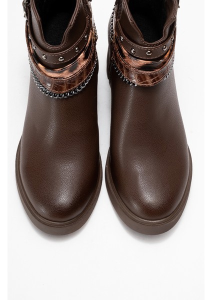 Boliva Kahverengi Kemerli Zincirli Kadın Kalın Topuklu Bot fiyatları