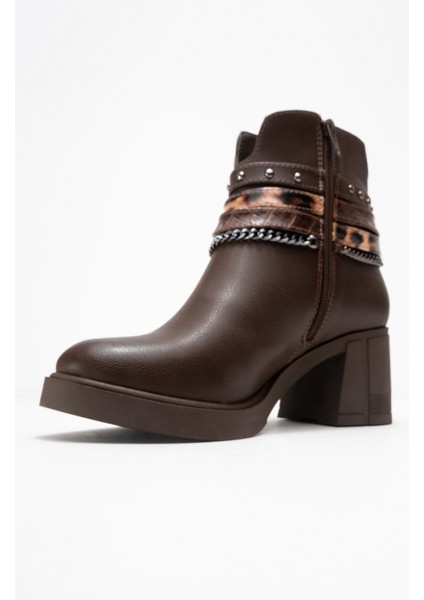 Boliva Kahverengi Kemerli Zincirli Kadın Kalın Topuklu Bot modelleri