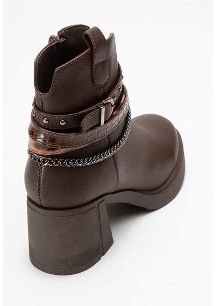Boliva Kahverengi Kemerli Zincirli Kadın Kalın Topuklu Bot fırsatları