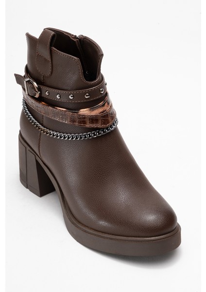 Boliva Kahverengi Kemerli Zincirli Kadın Kalın Topuklu Bot indirimleri