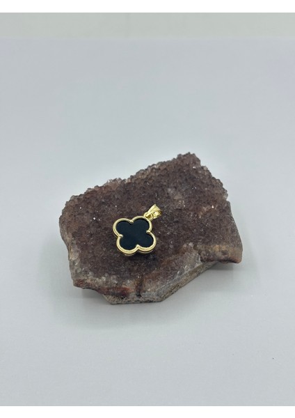 14 Ayar Altın Siyah Taşlı Yonca Kolye Ucu fiyatları