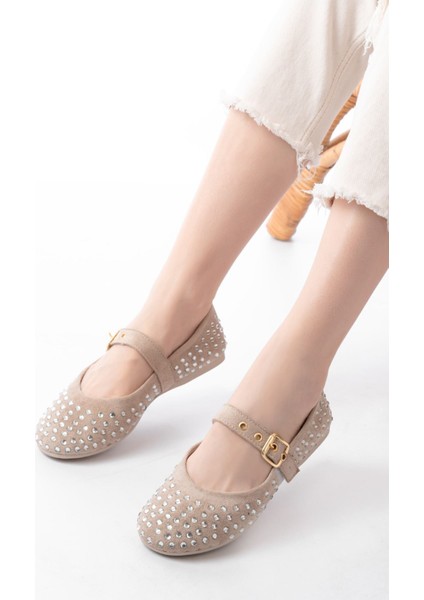 DM-6020 Bej Troklu Baret Tokalı Günlük Kadın Babet