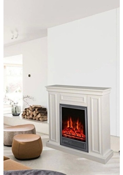 Beyaz MDF Kasalı 90 cm Elektrikli Şömine Bluetooth ve Ayarlanabilir Alev Efekti fiyatları