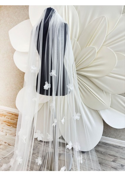 Üç Boyutlu Çiçekli İşlemeli Uzun Duvak fiyatları