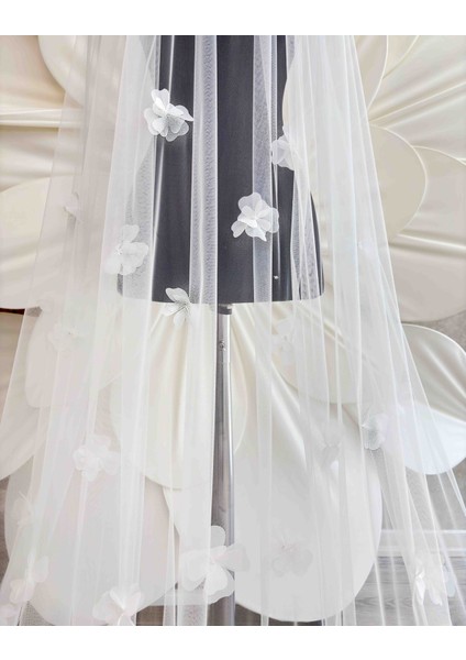 Üç Boyutlu Çiçekli İşlemeli Uzun Duvak indirimleri