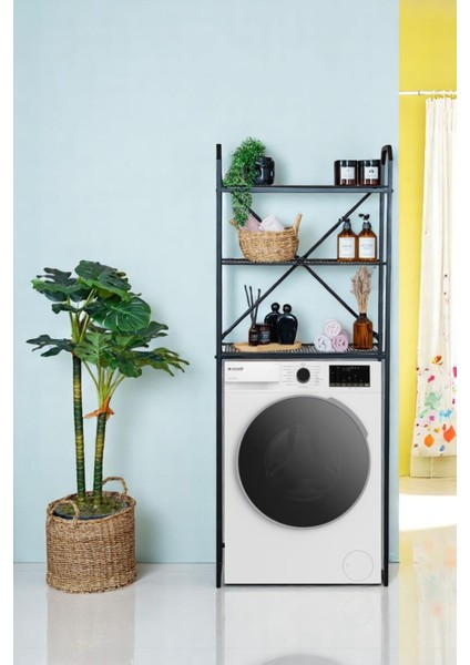 Metal Ayaklı 3 Raflı Banyo Rafı Çamaşır Makinesi Üstü Dekoratif Raf Askılık Organizer