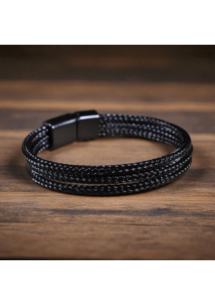 Siyah 3 Parça Hasır Örgü Çelik Bileklik modelleri
