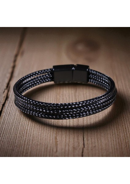 Siyah 3 Parça Hasır Örgü Çelik Bileklik indirimleri