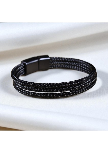 Siyah 3 Parça Hasır Örgü Çelik Bileklik