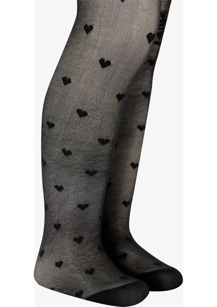 Pretty Mini Heart Siyah Külotlu Çorap