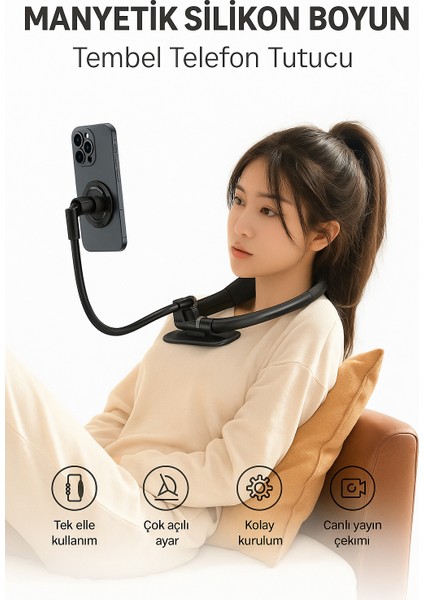 Manyetik Silikon Boyun Telefon Tutucu – Eller Serbest, Ayarlanabilir ve Rahat Kullanım