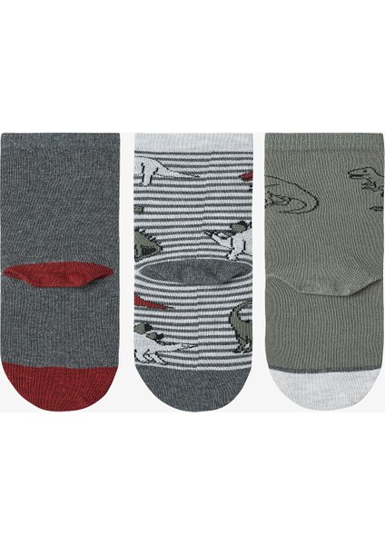 Erkek Çocuk T-Rex Dinozor Desenli 3'lü Soket Çorap