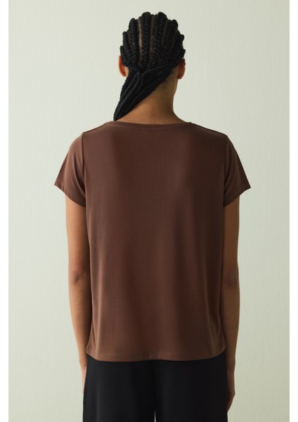 Cappuccino V Yaka Kısa Kollu Modal Tişört