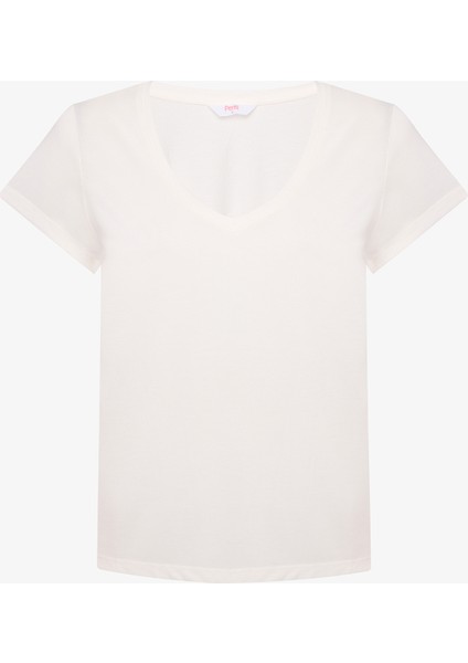 Beyaz V Yaka Regular Fit Modal Tişört indirimleri