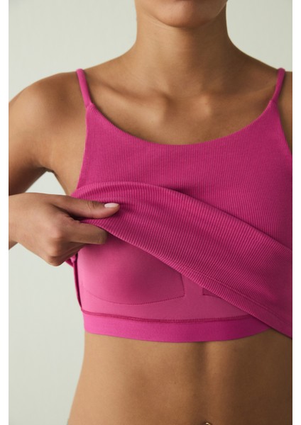 CUPsecret Kendinden Pedli Fuşya Halter Yaka Crop Büstiyer