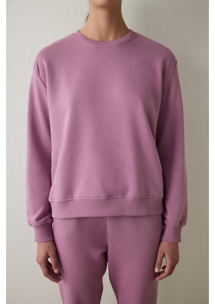 Lila Bisiklet Yaka Oversize Spor Sweatshirt modelleri