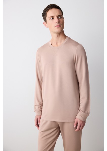 Basic Bej Jogger Pantolon Pijama Takımı