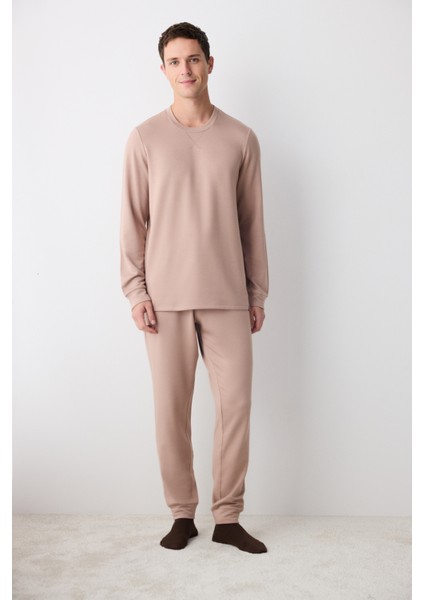 Basic Bej Jogger Pantolon Pijama Takımı