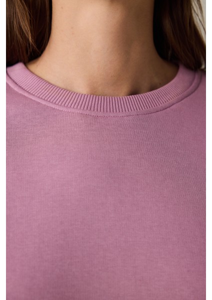 Lila Bisiklet Yaka Oversize Spor Sweatshirt