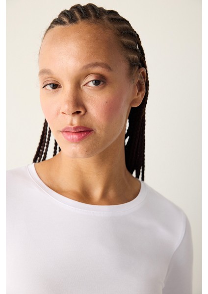 Pamuklu Beyaz Basic Uzun Kol Üst