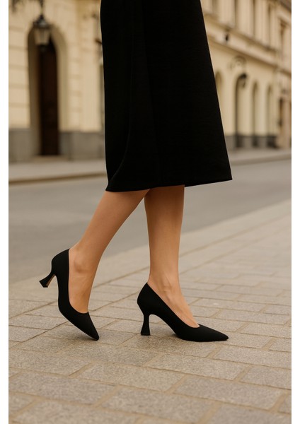 Kadeh Topuklu Siyah Nubuk Stiletto Ayakkabı