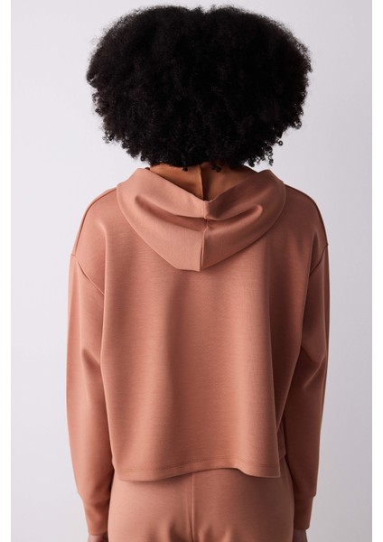 Açık Kahve Kapüşonlu Silky Touch Sweatshirt