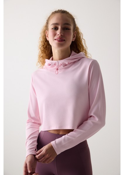 Pembe Kapüşonlu Hafif Kapüşonlu Üst