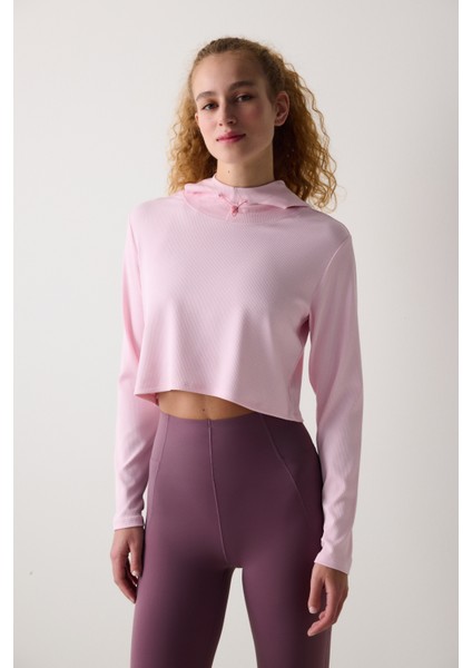 Pembe Kapüşonlu Hafif Kapüşonlu Üst